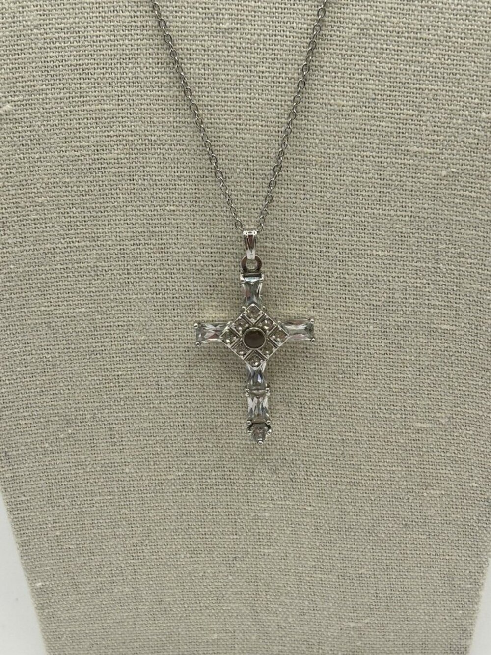 Cross Necklace Silver Tone Crystal Pendant Elegant Gift Lord’s Prayer Micro Text - Picture 3 of 11